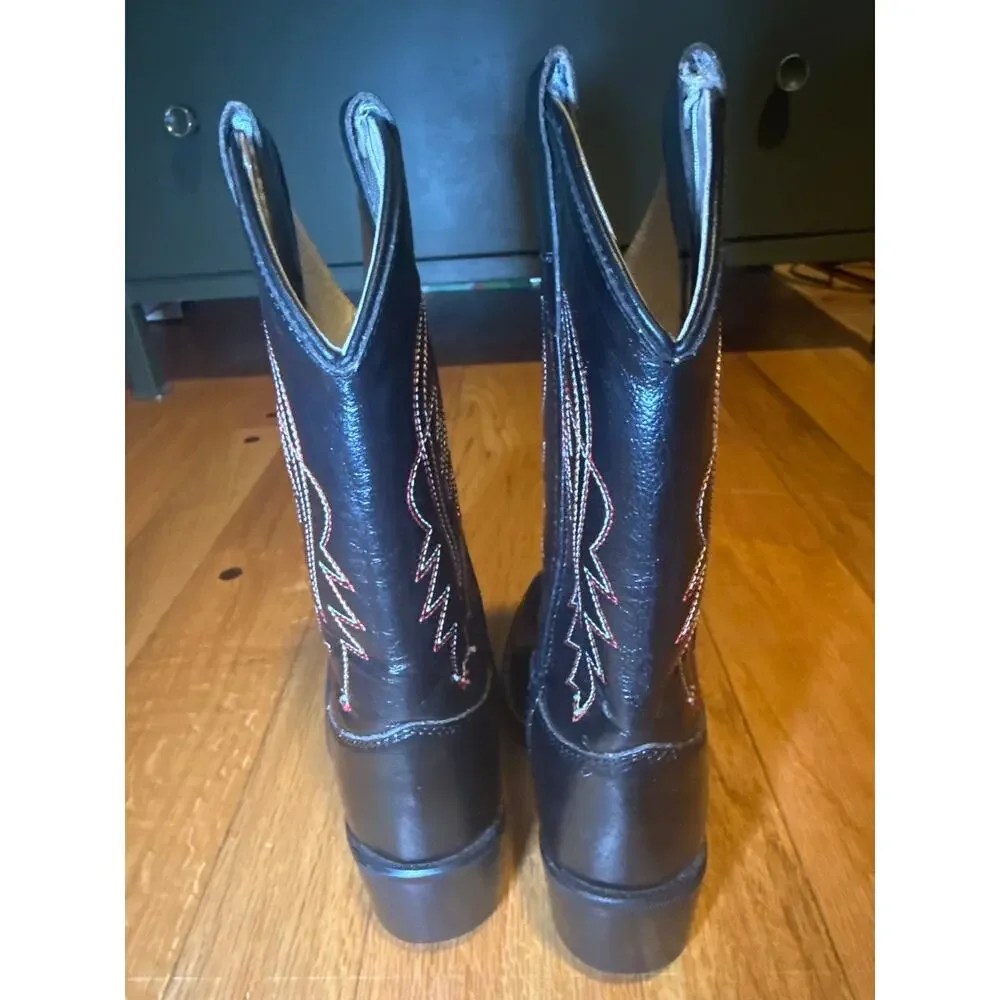 Old West 8110 Kids Sz 12 Black Leather Cowboy Western Boots Embroidered